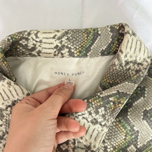 Honey Punch Womens Large Green Snake Print Faux Leather Jacket Y2K Retro - Picture 4 of 10